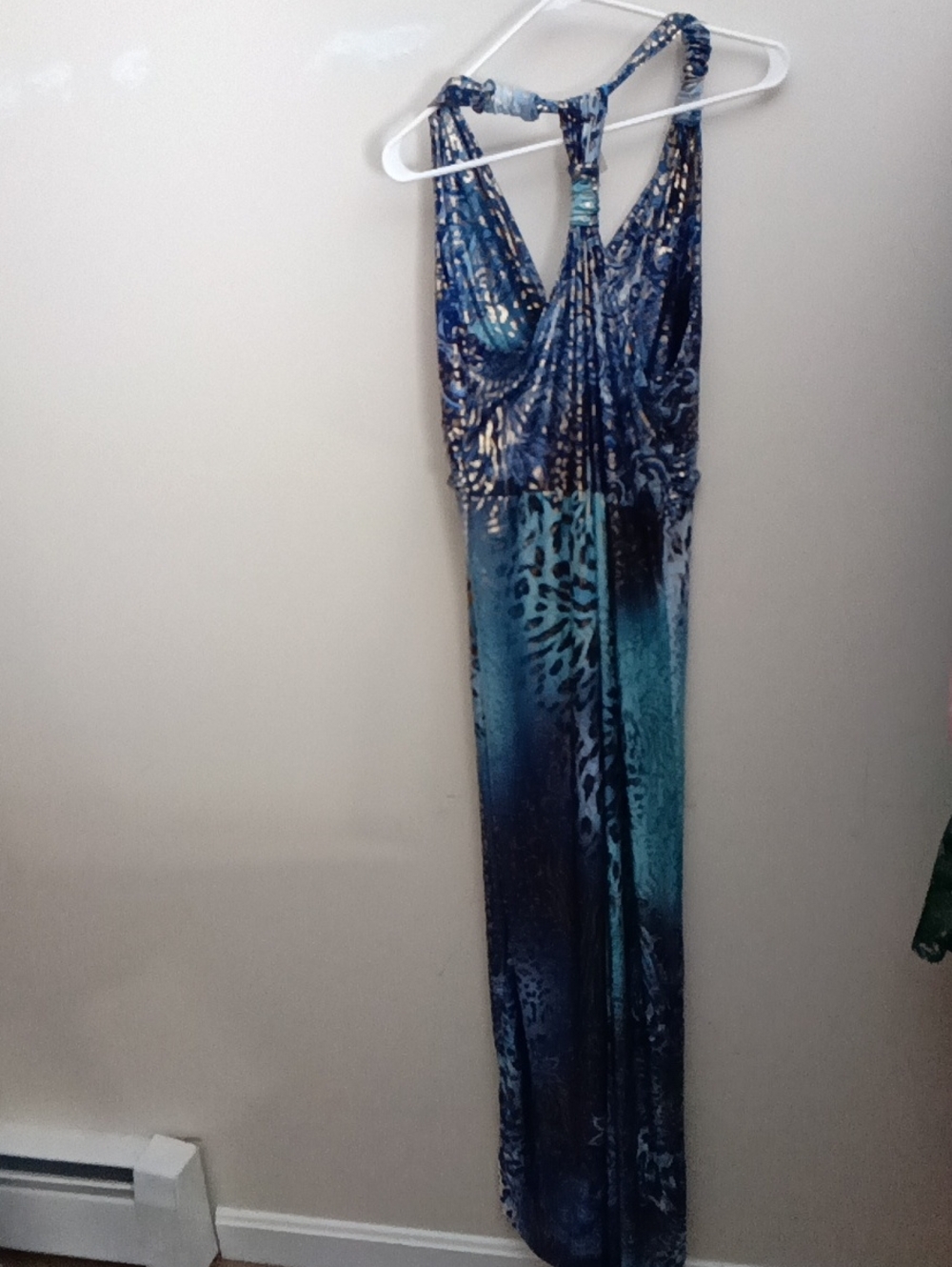 SHORELNE V-Neck Teal Ombre Maxi Dress with Abstract Print SIZE 3 XL BUT LOOK XL - Picture 7 of 8